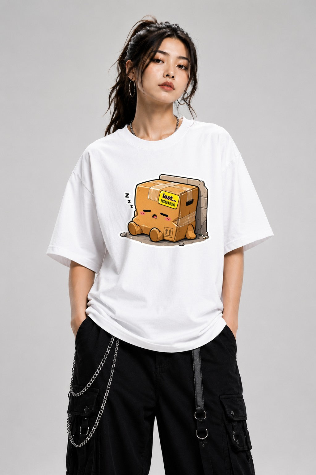 Cute Lost Package Sleeping Cardboard - White