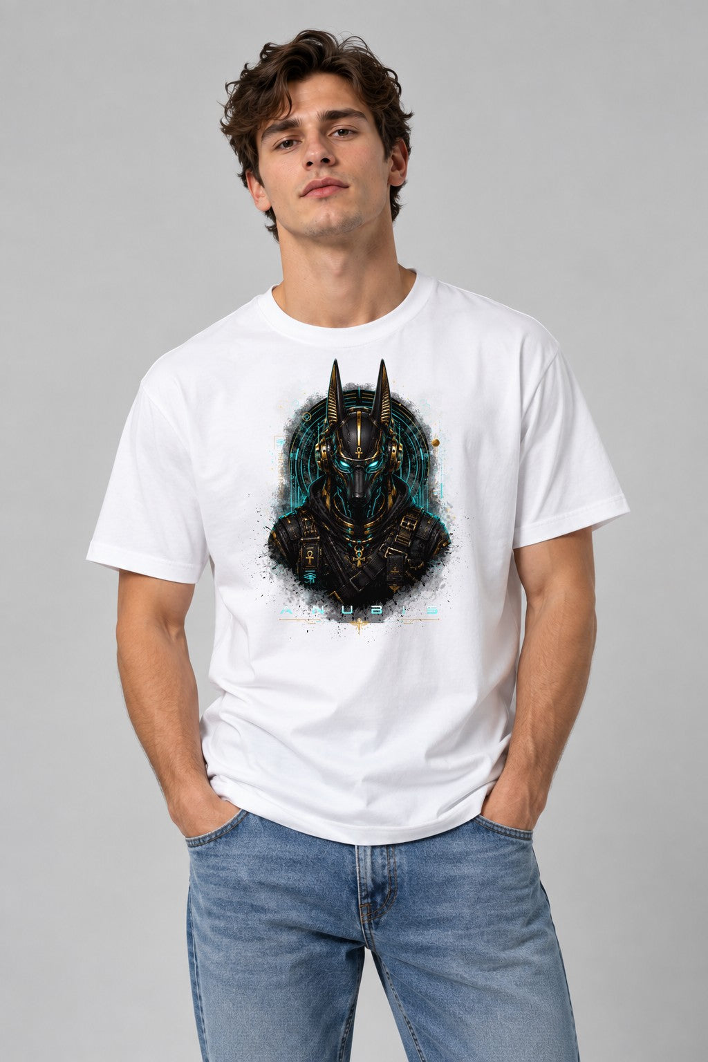 Cyber Anubis Egyptian God Cyberpunk Techwear Neon Streetwear - White