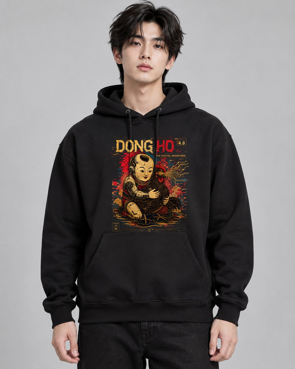 Cyber Folk Rooster - Black