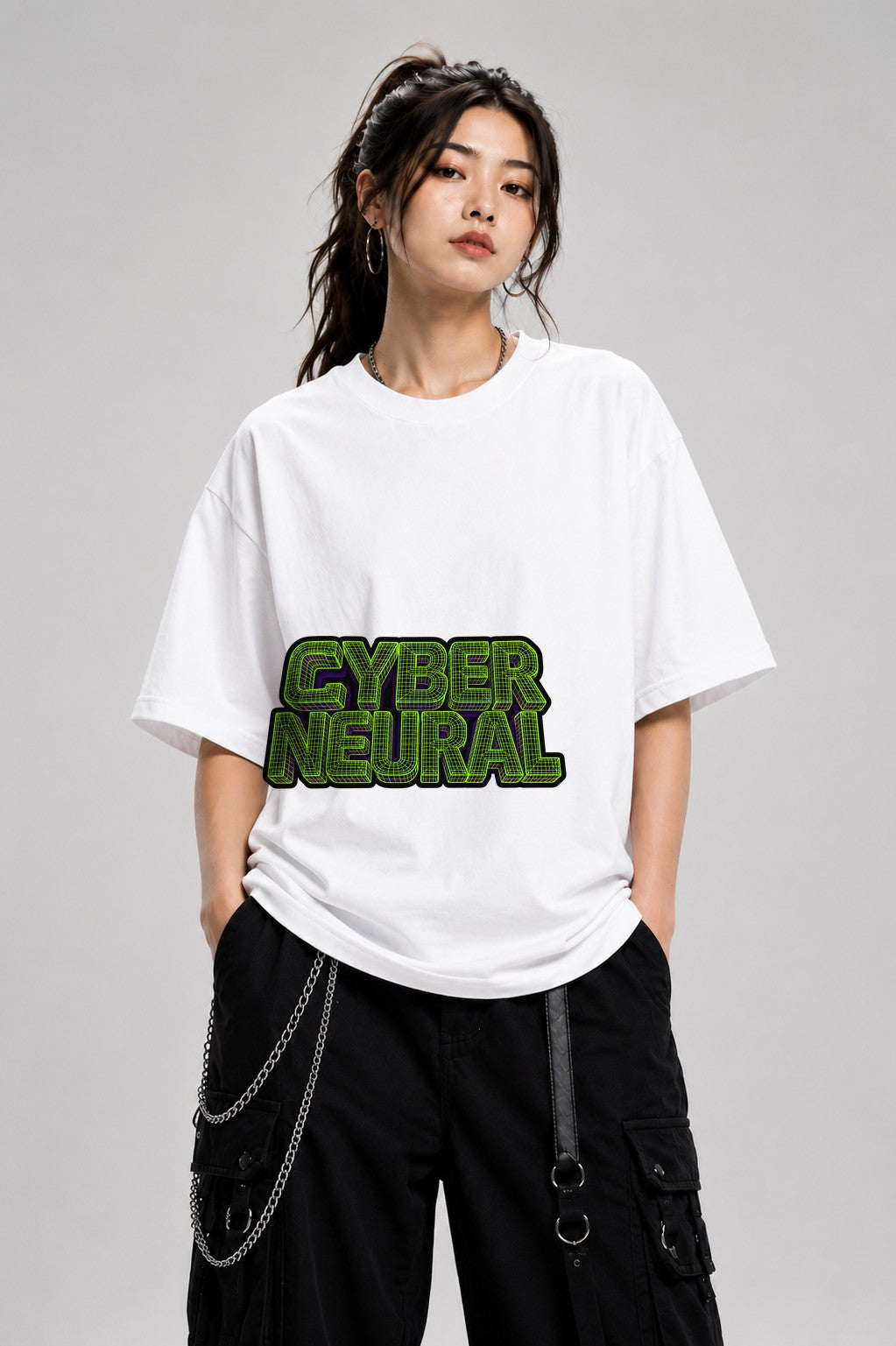 Cyber Neural Grid Shirt - Retro 80s Wireframe Vaporwave Style - White