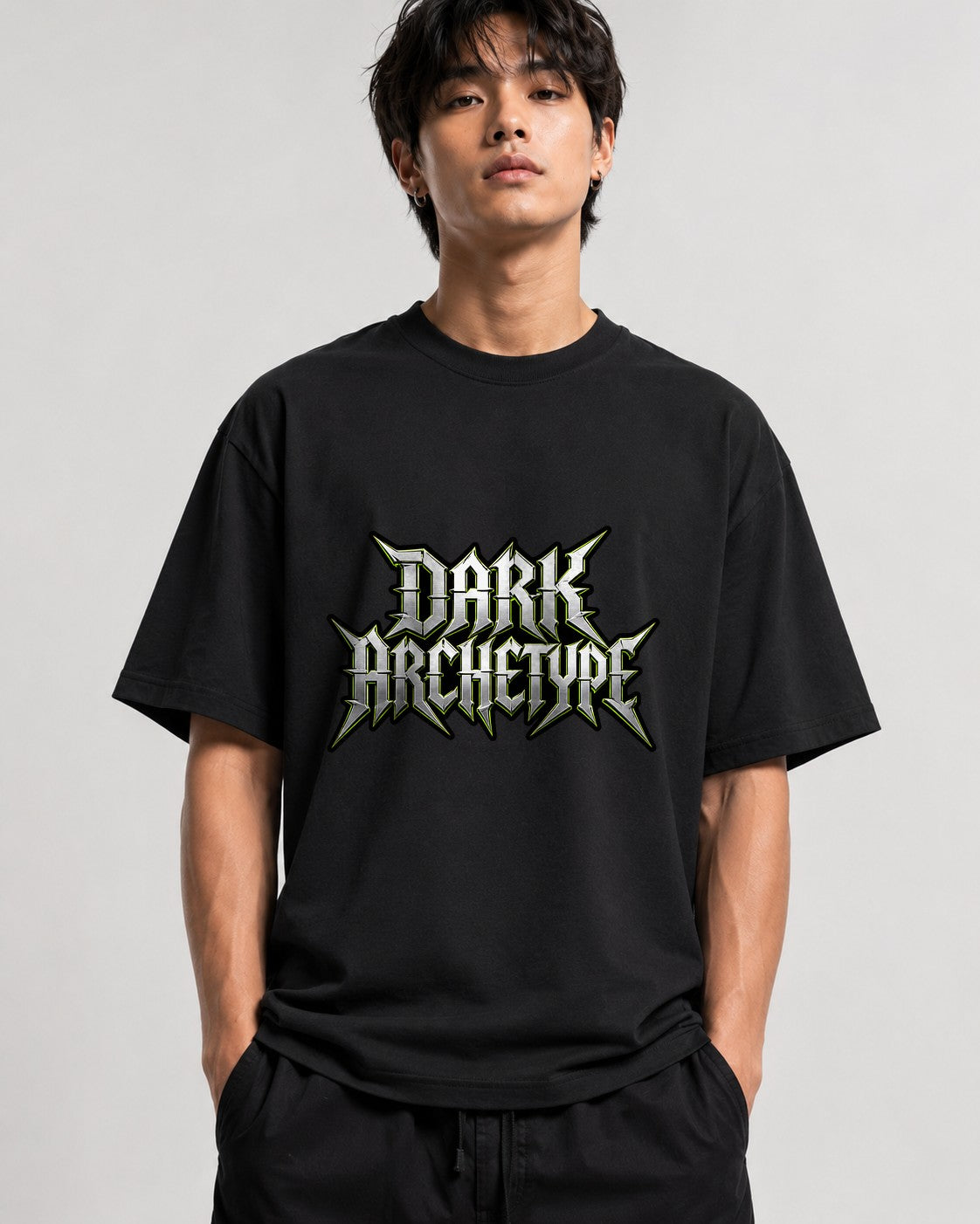 Dark Archangel Gothic Metal Lettering Graphic Tee Design - Black