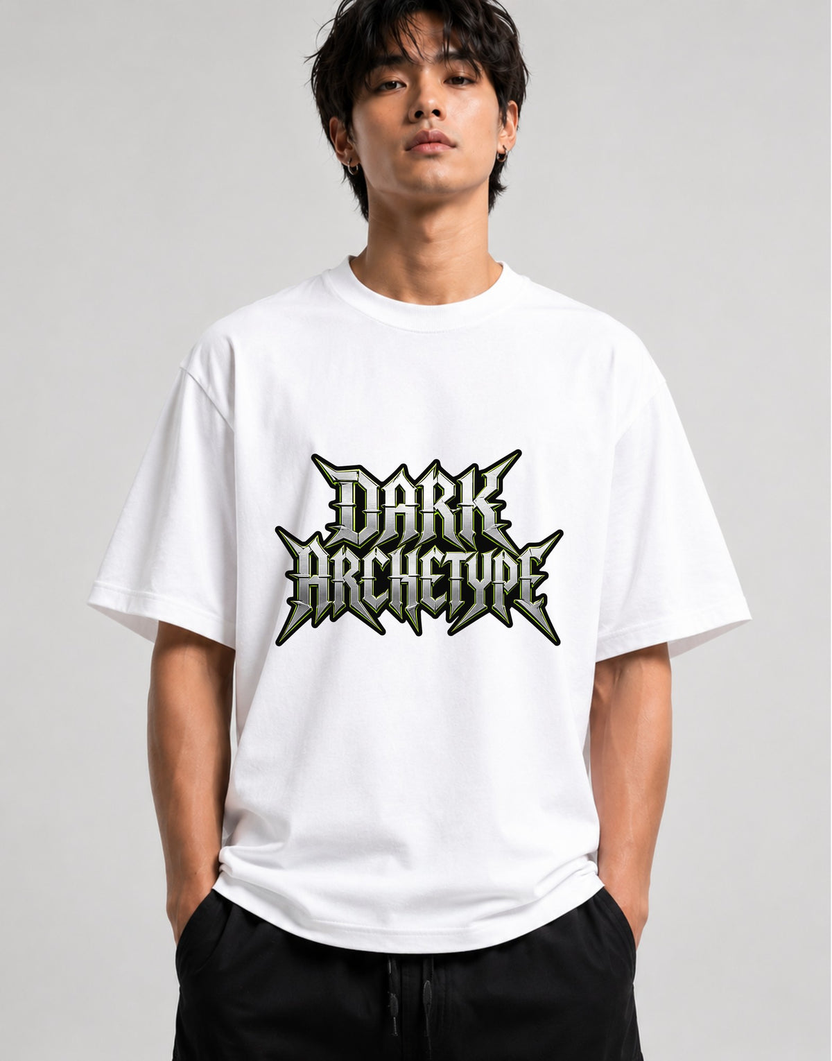 Dark Archangel Gothic Metal Lettering Graphic Tee Design - White