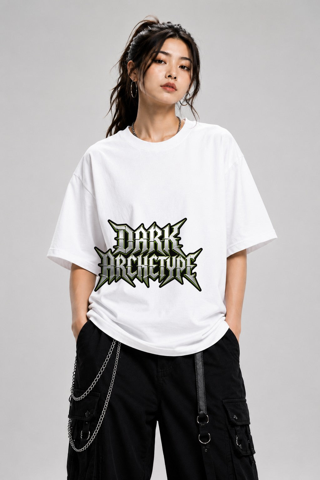 Dark Archangel Gothic Metal Lettering Graphic Tee Design - White