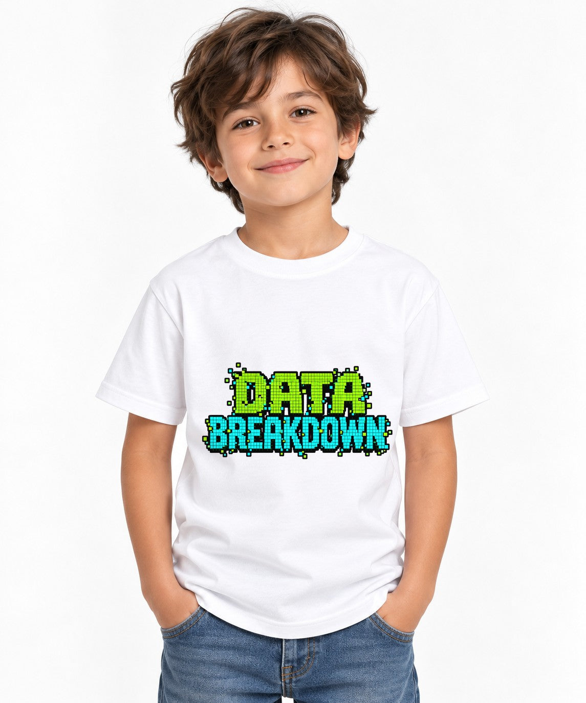 Data Breakdown Pixel Art Retro Gaming Typography Graphic Tee - White