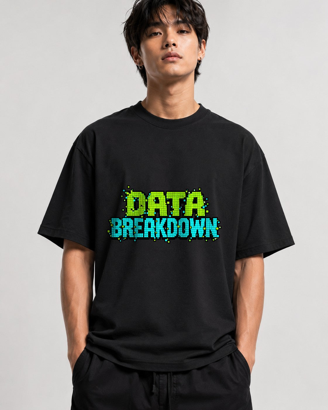 Data Breakdown Pixel Art Retro Gaming Typography Graphic Tee - Black
