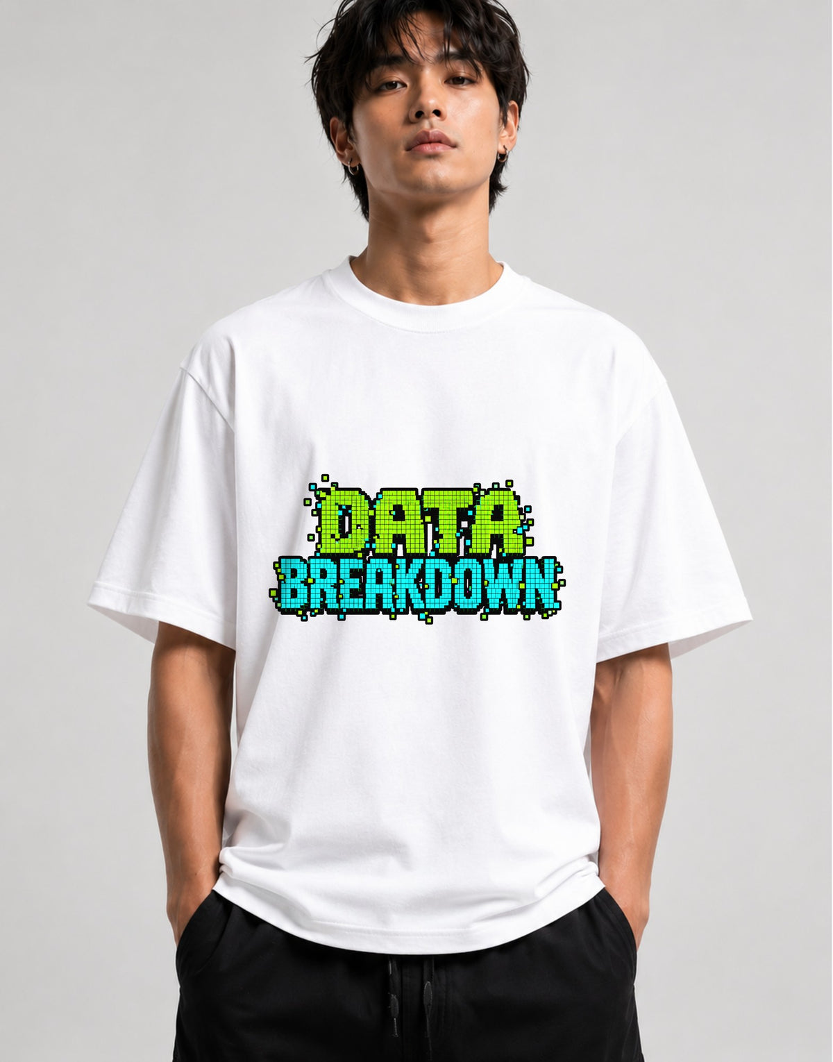 Data Breakdown Pixel Art Retro Gaming Typography Graphic Tee - White