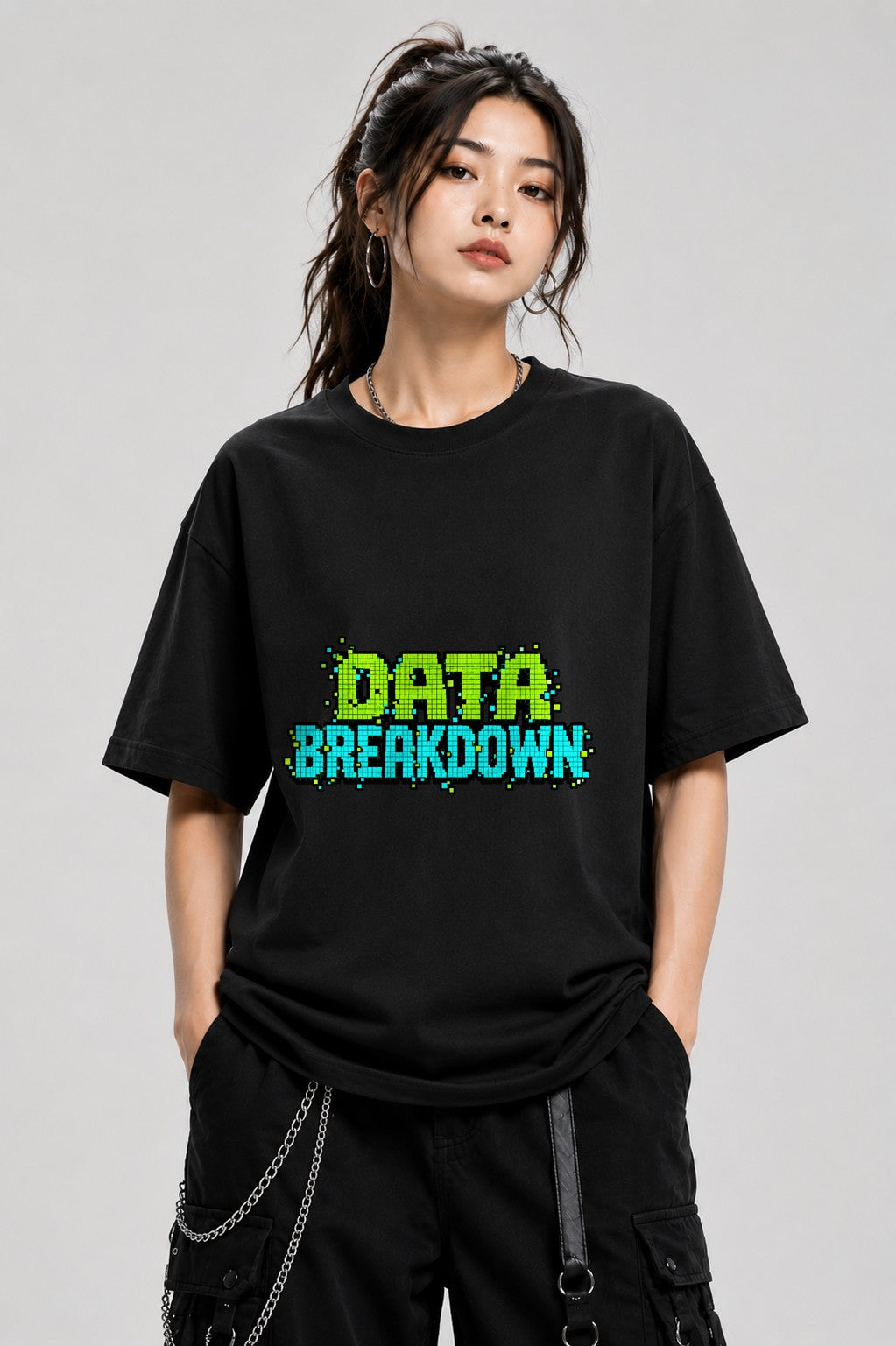 Data Breakdown Pixel Art Retro Gaming Typography Graphic Tee - Black