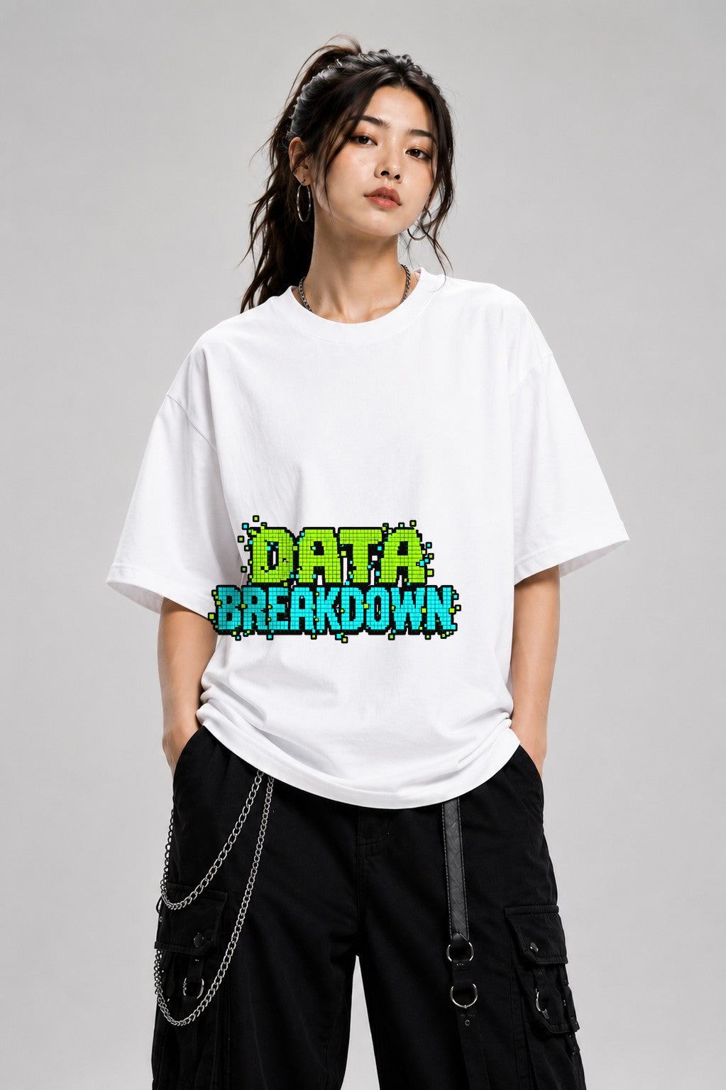 Data Breakdown Pixel Art Retro Gaming Typography Graphic Tee - White