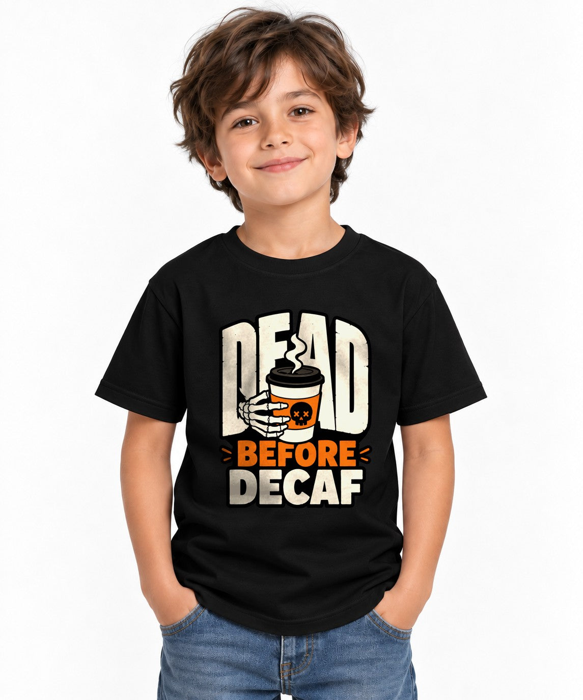 Dead Before Decaf Skeleton Coffee Shirt - Funny Caffeine Lover Tee - Black