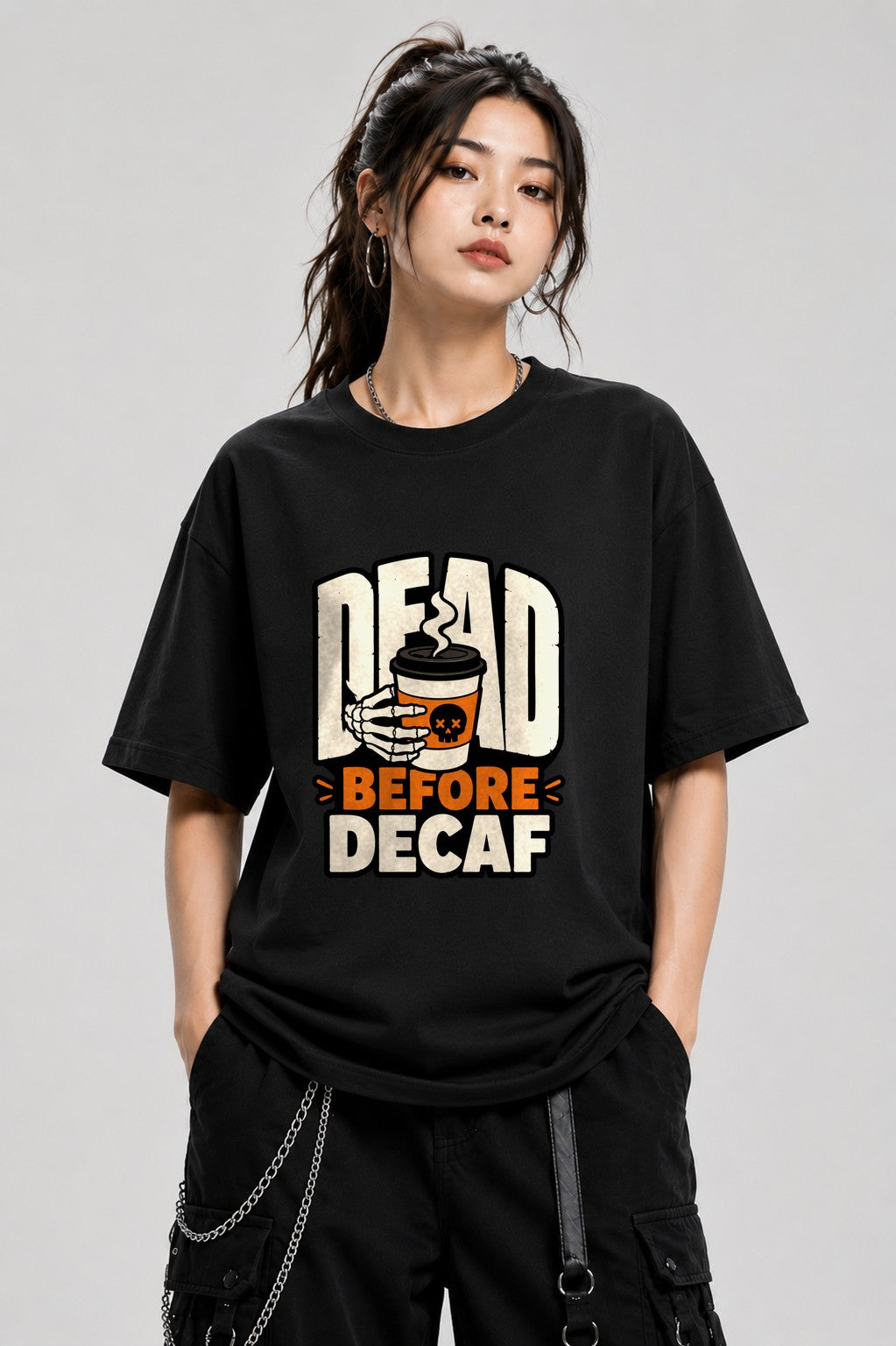 Dead Before Decaf Skeleton Coffee Shirt - Funny Caffeine Lover Tee - Black