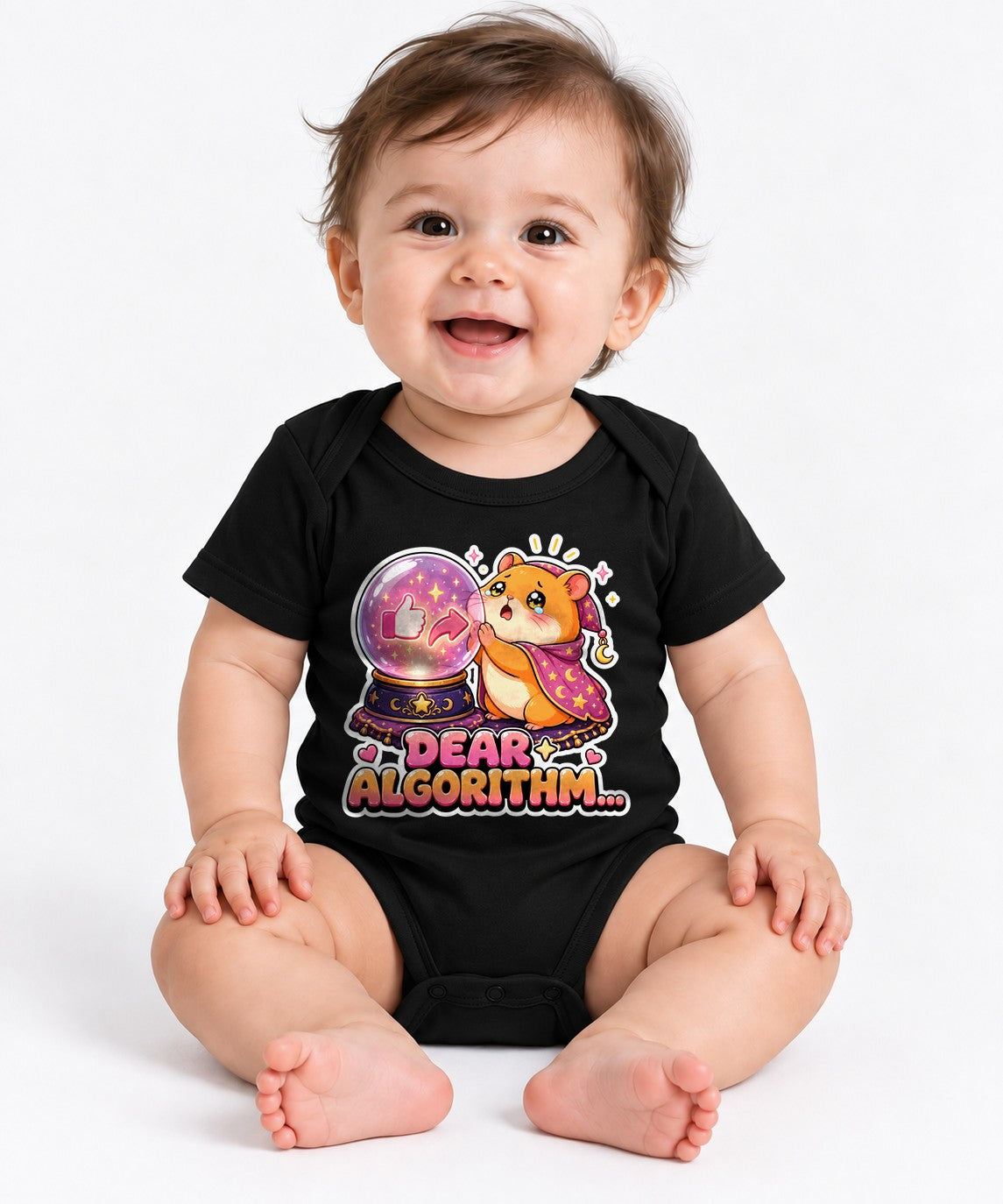 Dear Algorithm - Cute Sad Hamster Fortune Teller Social Media Humor T-Shirt - Black