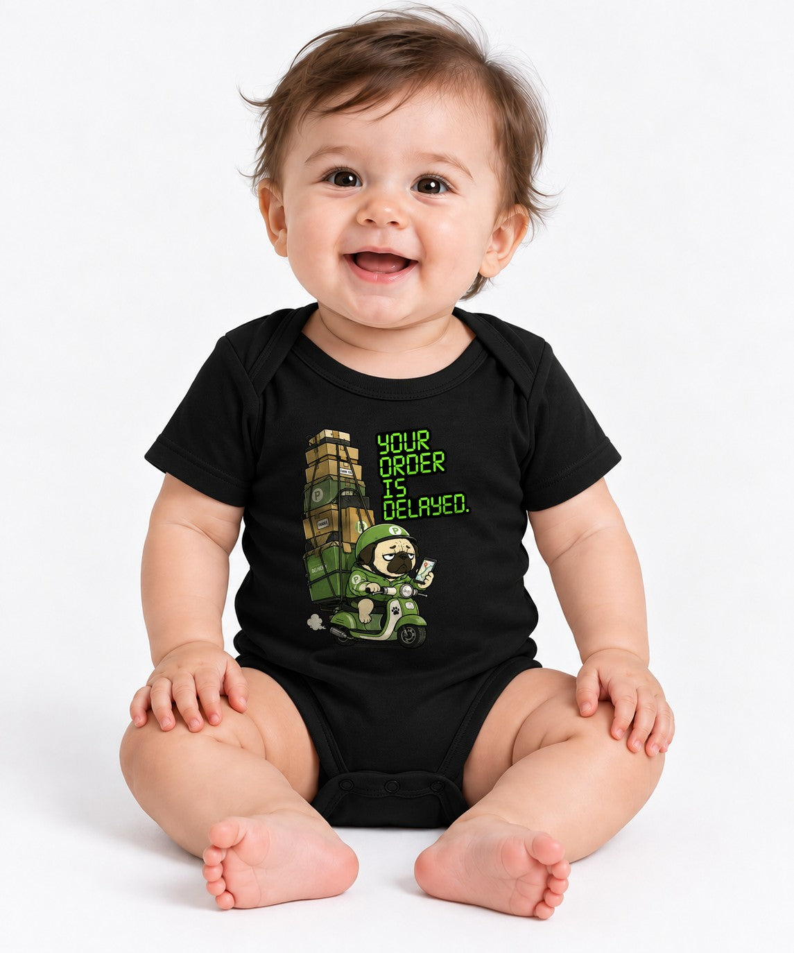 Delayed Delivery Pug Shirt - Funny Meme Graphic Tee - Black