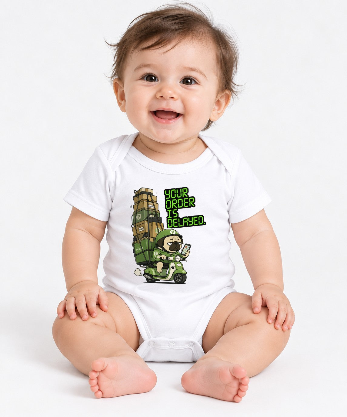 Delayed Delivery Pug Shirt - Funny Meme Graphic Tee - White