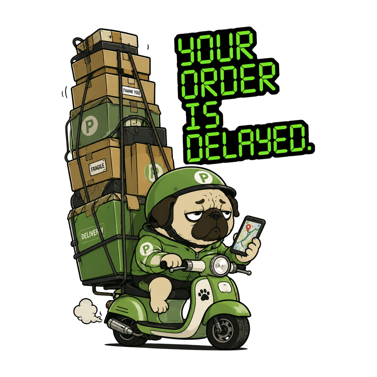 Delayed Delivery Pug Shirt - Funny Meme Graphic Tee