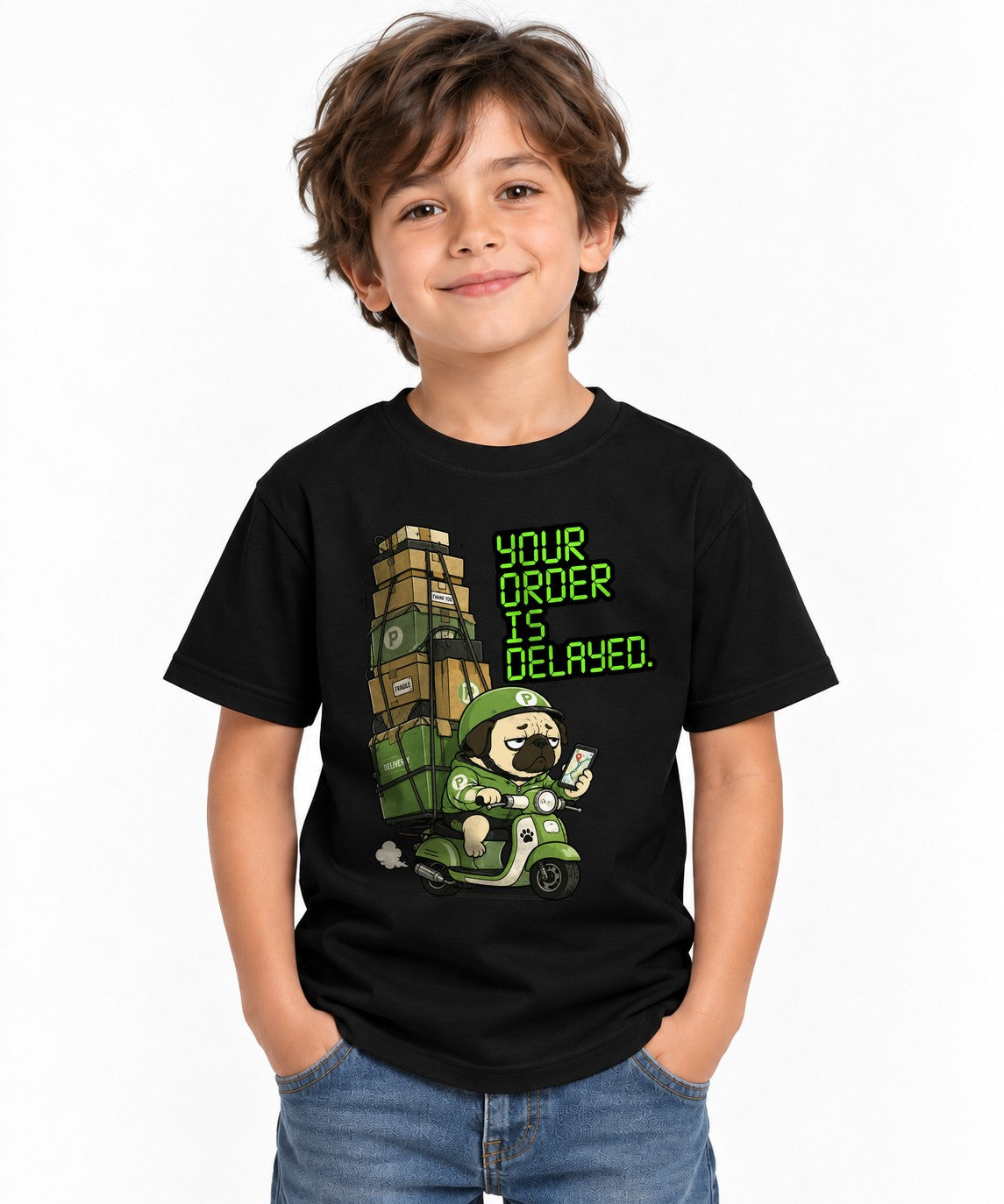 Delayed Delivery Pug Shirt - Funny Meme Graphic Tee - Black