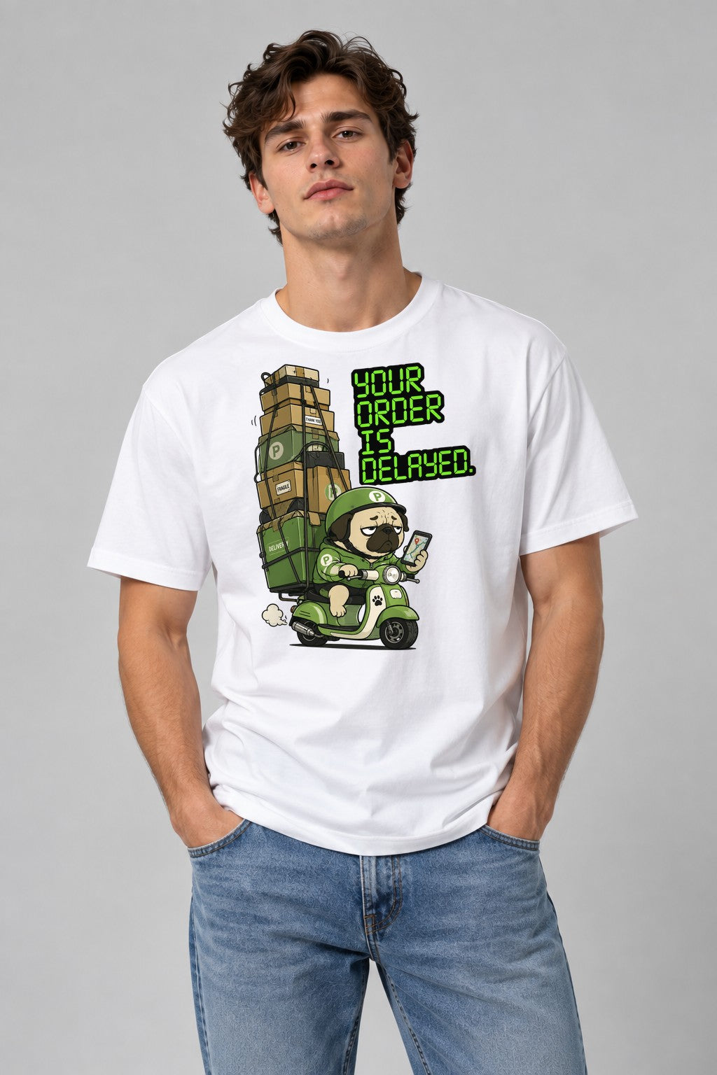 Delayed Delivery Pug - White