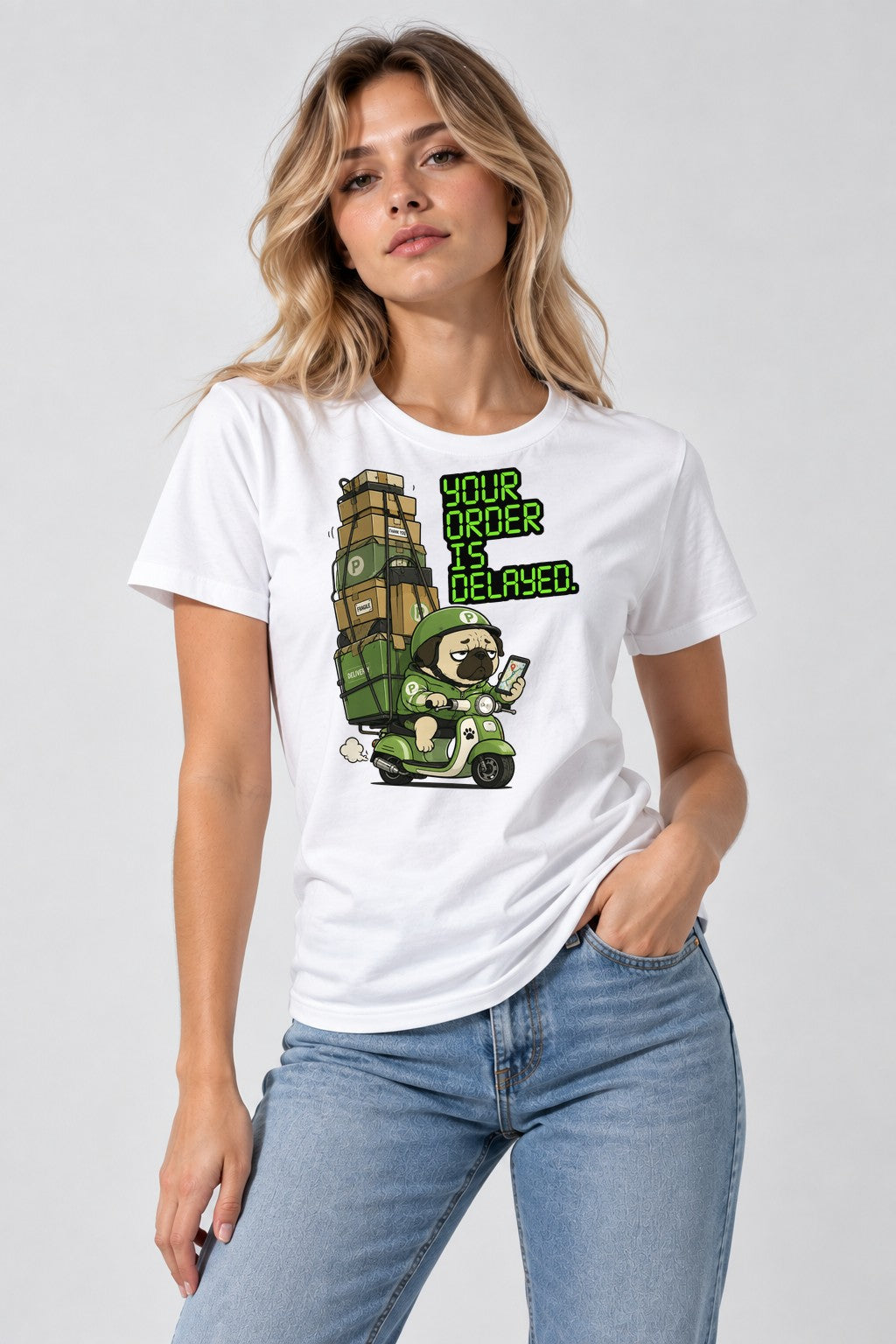 Delayed Delivery Pug - White