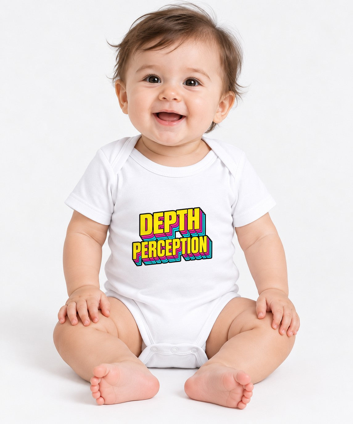 Depth Perception Retro Typography Shirt - 3D Layered Text Design - White