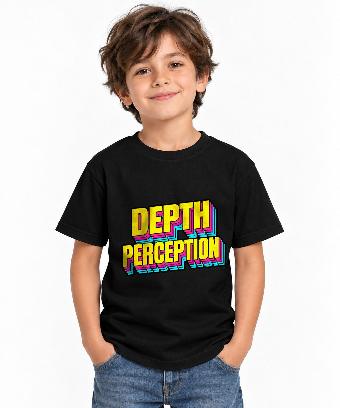 Depth Perception Retro Typography Shirt - 3D Layered Text Design - Black