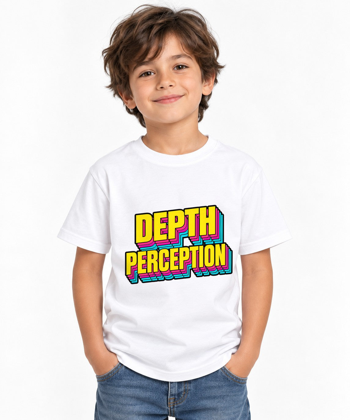 Depth Perception Retro Typography Shirt - 3D Layered Text Design - White