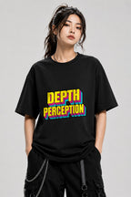 Depth Perception Retro Typography Shirt - 3D Layered Text Design - Black