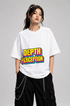Depth Perception Retro Typography Shirt - 3D Layered Text Design - White