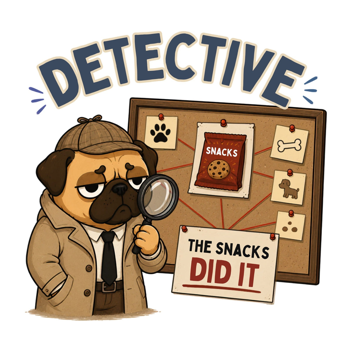 Detective The Snacks Did It Funny Sherlock Pug Dog Mystery Humor