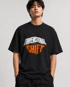 Dimensional Shift Graphic Tee - 3D Warped Typography Street Style - Black