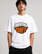 Dimensional Shift Graphic Tee - 3D Warped Typography Street Style - White