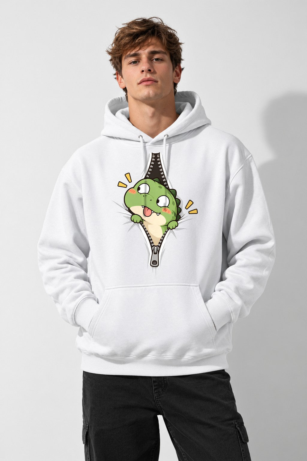 Dino Zipper Peek - White