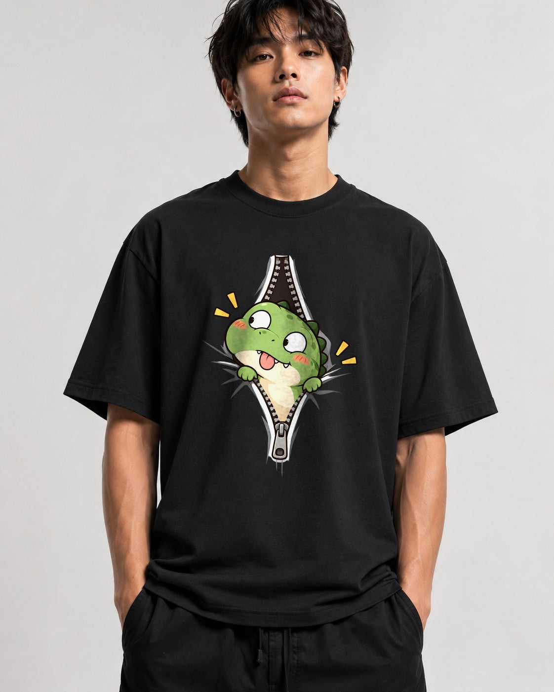 Dino Zipper Peek - Black