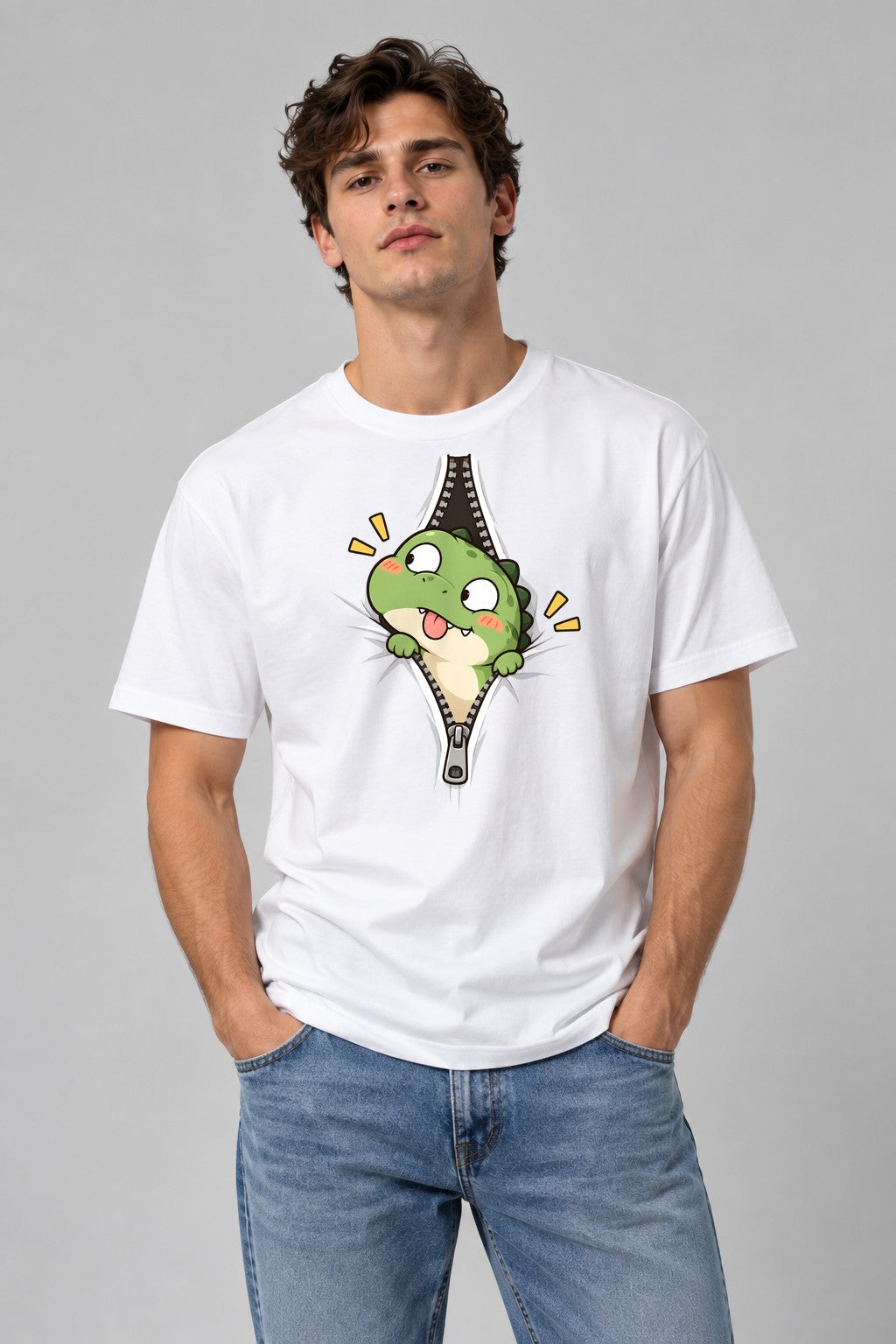 Dino Zipper Peek - White