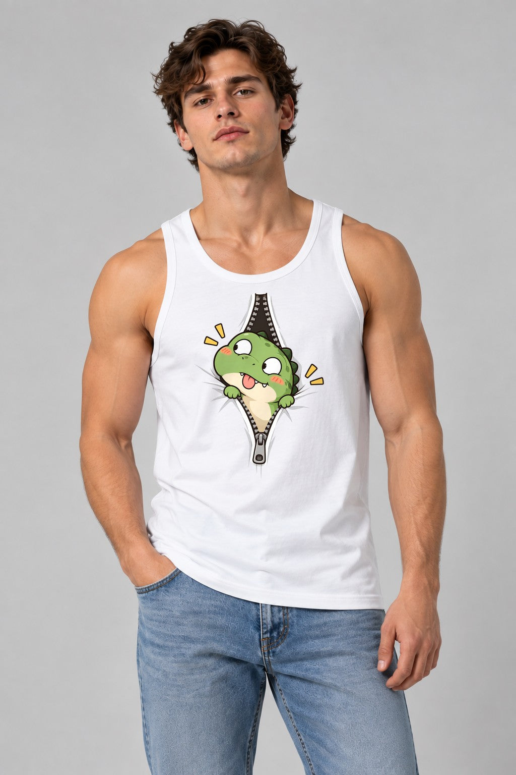 Dino Zipper Peek - White