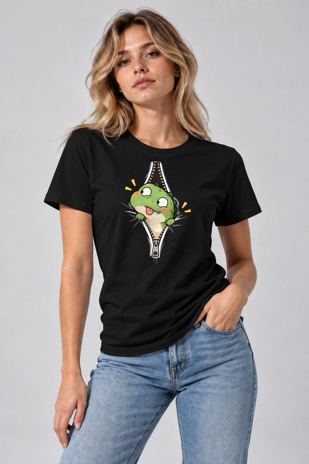 Dino Zipper Peek - Black