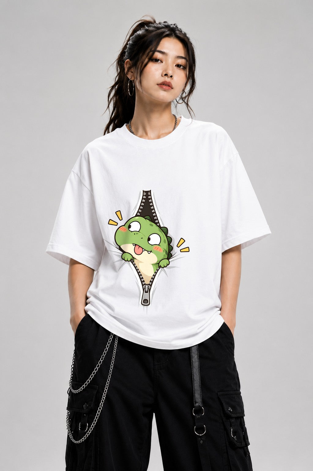 Dino Zipper Peek - White