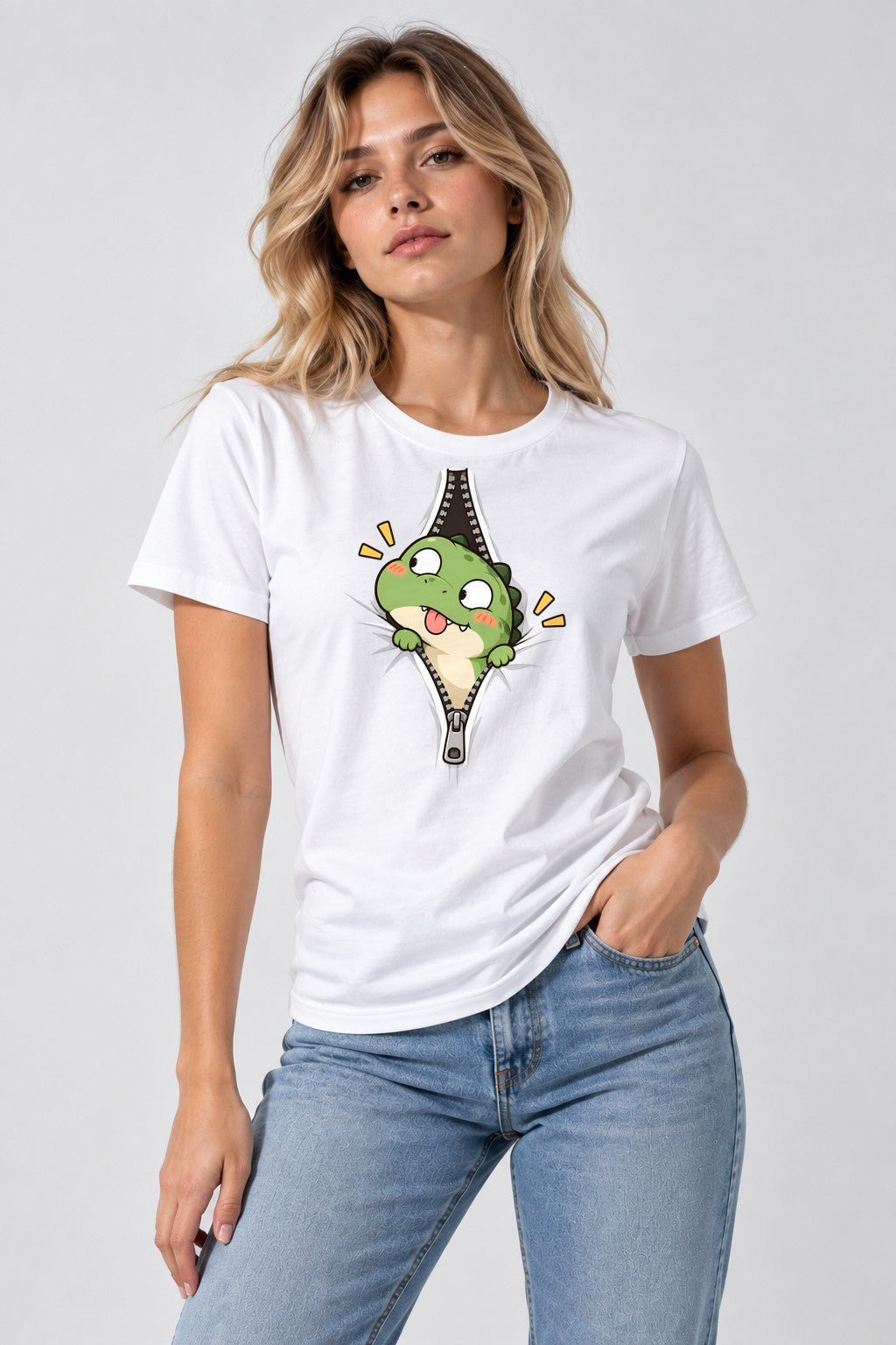 Dino Zipper Peek - White