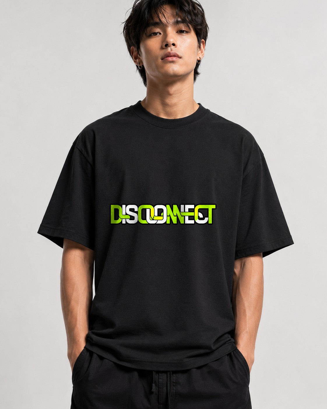 Disconnect Typography Graphic Tee - Bold Statement Design - Black