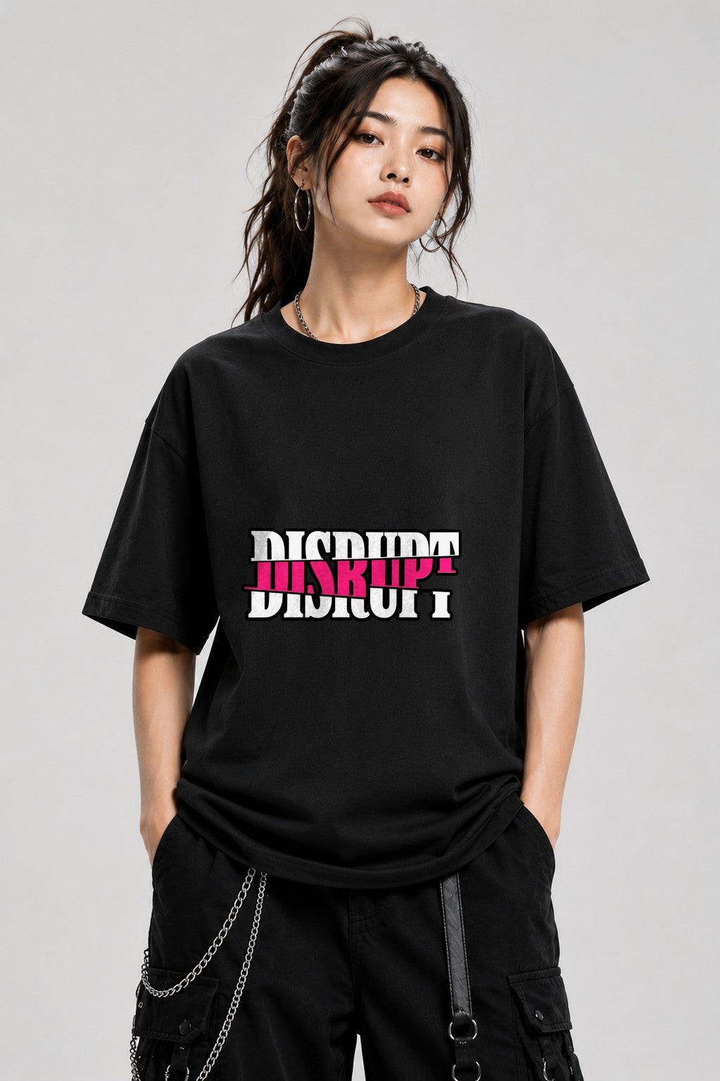 Disrupt Mashup Graphic Tee Bold Statement Street Style - Black
