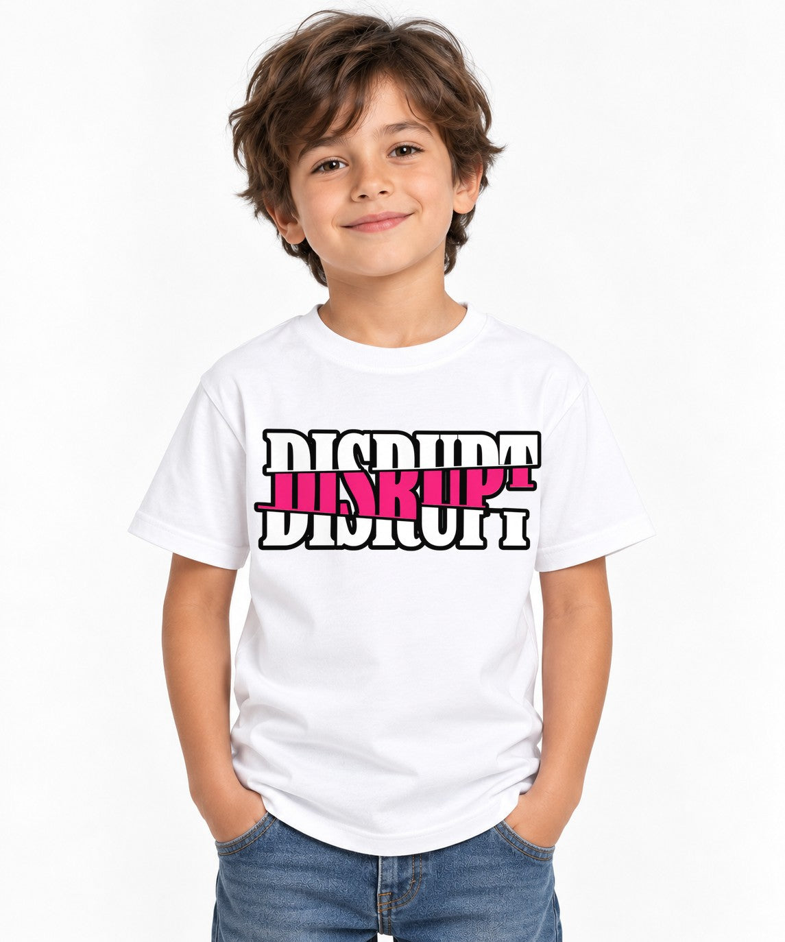 Disrupt Sliced Glitch Modern Streetwear Bold Typography Aesthetic - White