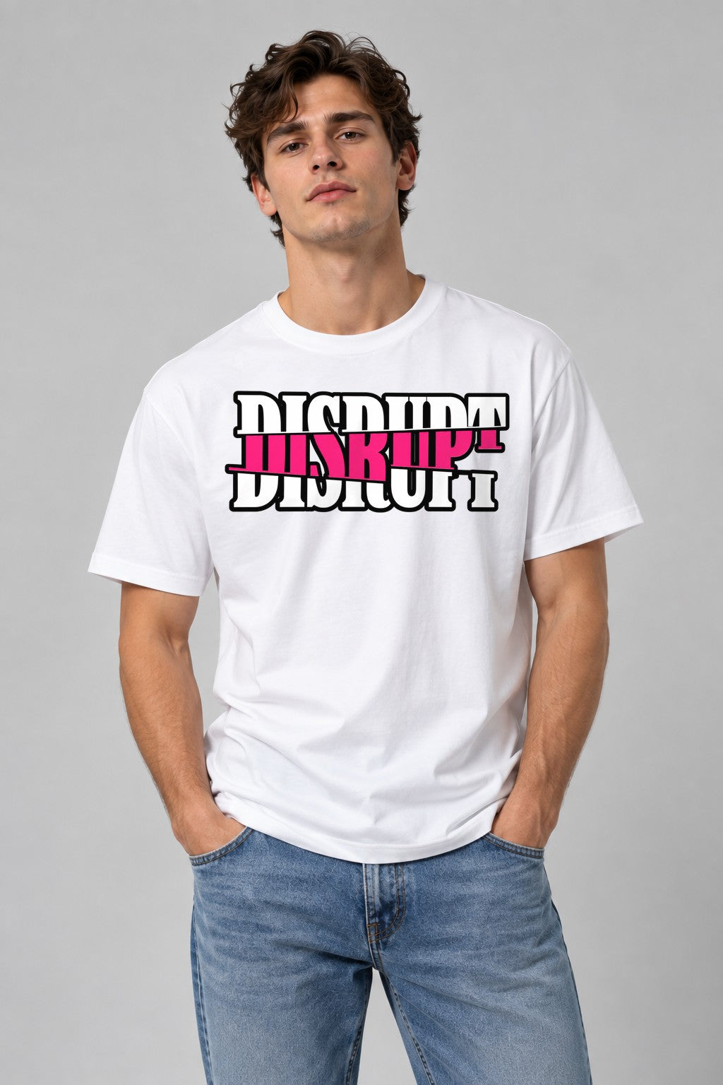 Disrupt Sliced Glitch Modern Streetwear Bold Typography Aesthetic - White