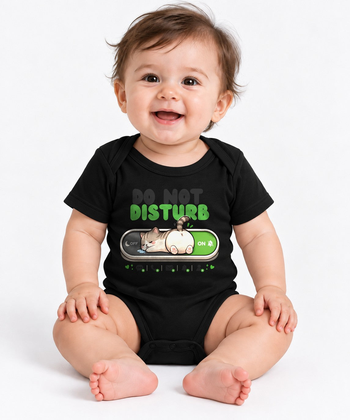Do Not Disturb - Cute Sleeping Cat Toggle Switch Introvert Graphic T-Shirt - Black