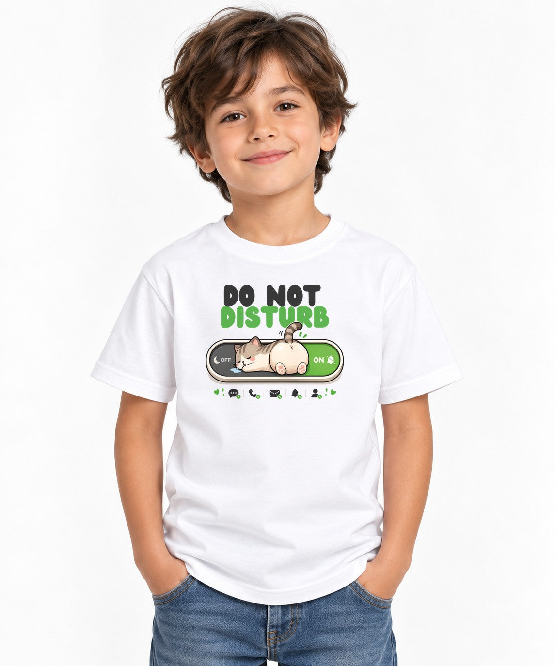 Do Not Disturb - Cute Sleeping Cat Toggle Switch Introvert Graphic T-Shirt - White