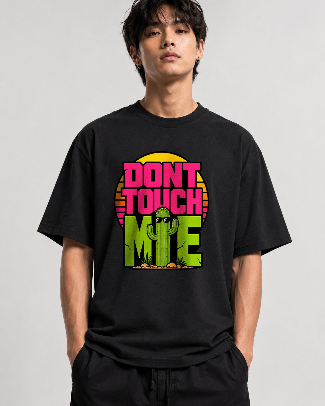Don't Touch Me Cactus Shirt - Retro Desert Sunset Graphic Tee - Black