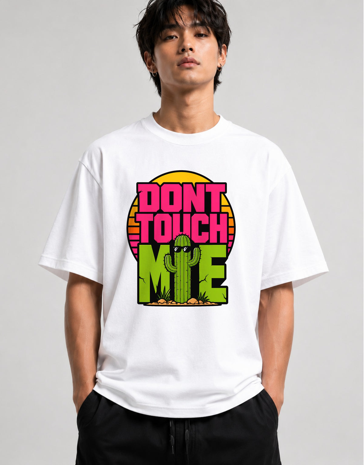 Don't Touch Me Cactus Shirt - Retro Desert Sunset Graphic Tee - White