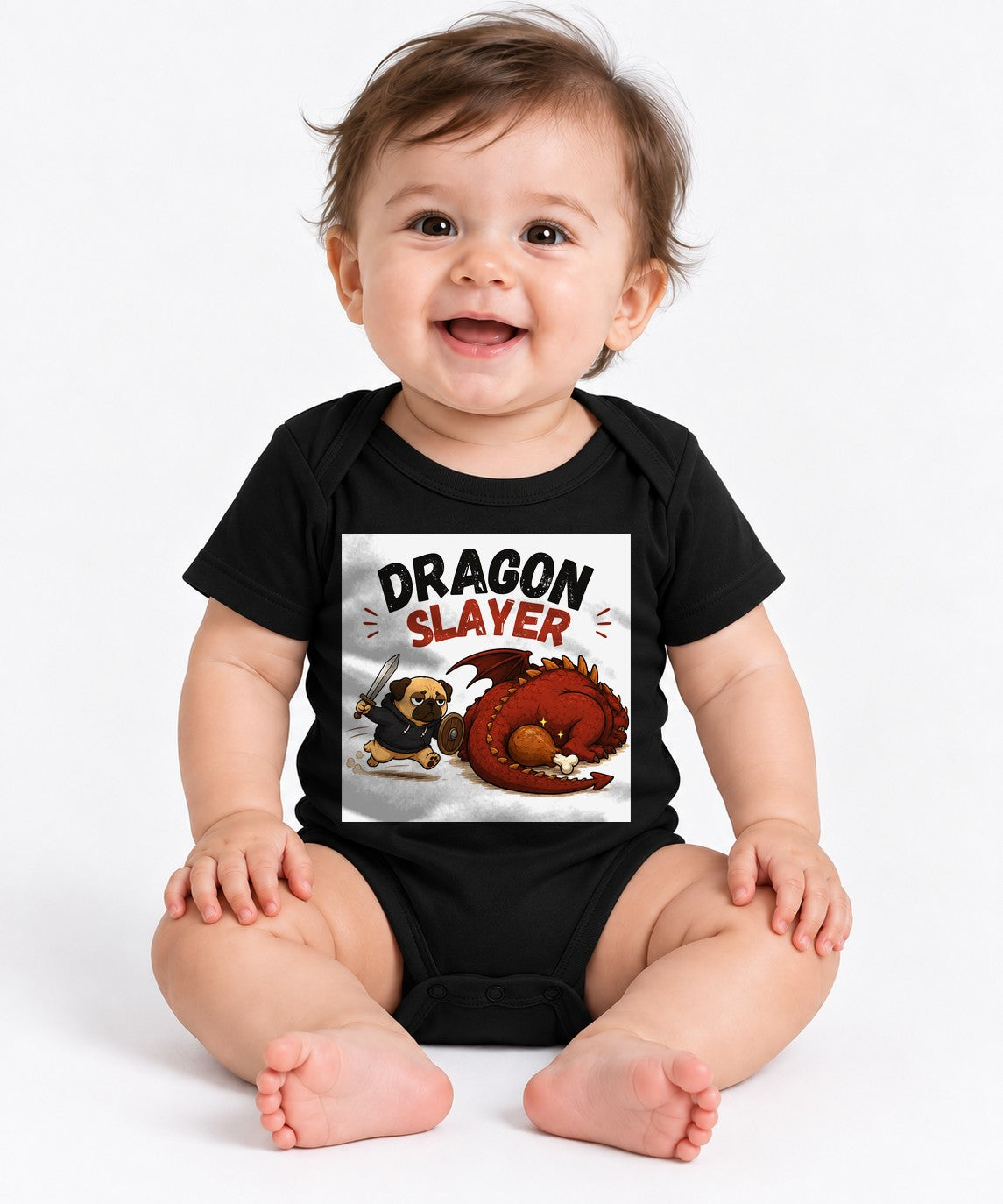 Dragon Slayer Pug Warrior Fantasy RPG Funny Dog Streetwear - Black