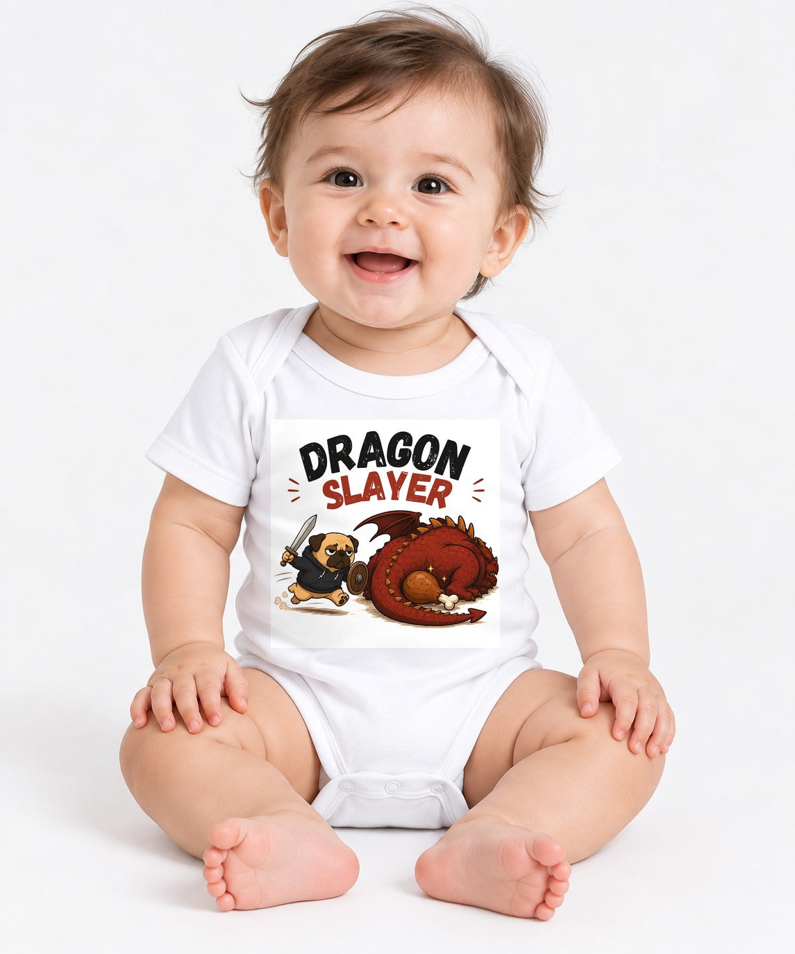Dragon Slayer Pug Warrior Fantasy RPG Funny Dog Streetwear - White