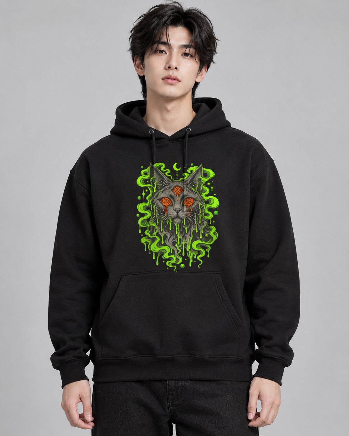 Dripping Psychedelic Cat - Black