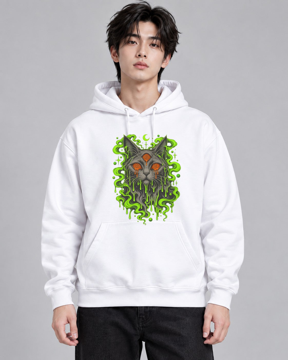 Dripping Psychedelic Cat - White