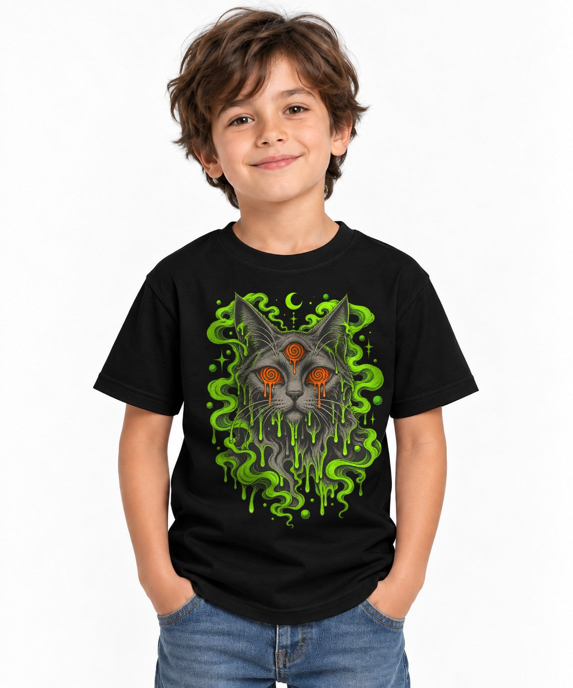 Dripping Psychedelic Cat - Black