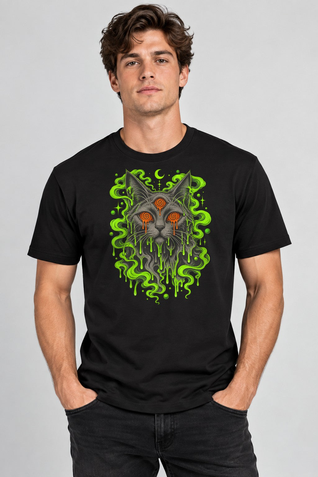 Dripping Psychedelic Cat - Black